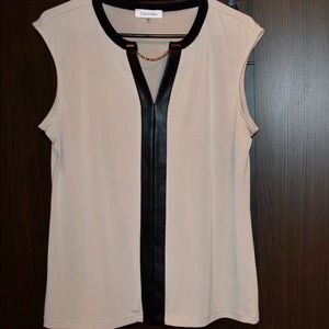 Blouse Size M (Beige/Tan) with Leather Strip
